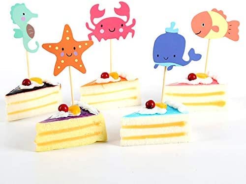 Pack Of 48 Ocean Sea Animal Creature Fish Starfish Whale Octopus Crab Sea Horse Cake Cupcake Topper Picks Nautical Theme Party Baby Shower Kids' Birthday Cake Supplies Decorations #TOP4