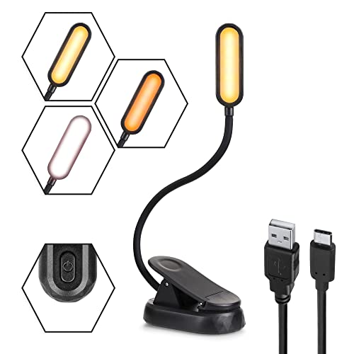 Amber Reading Light for Bed - 3 Modes - Clip-on Book Light, Rechargeable, USB-C, Healthy Eyes