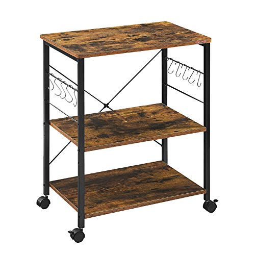 Mr IRONSTONE 3-Tier Kitchen Baker's Rack Utility Microwave Oven Stand Storage Cart Workstation Shelf (Rustic Brown)