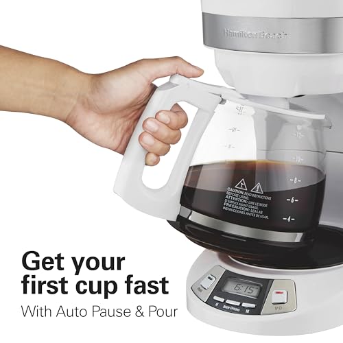 Image of Hamilton Beach 12 Cup Programmable Drip Coffee Maker Machine, Regular & Bold Brew Options, Auto Pause and Pour, Glass Carafe, White (46294J)