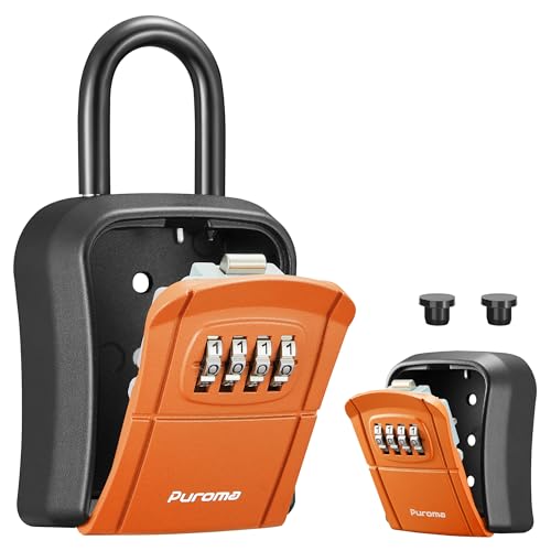 Image of Puroma Key Lock Box, Portable Combination Lockbox Wall-Mounted Key Storage Box for House Keys, Resettable Code Safe Security Lock Box for Home, Office, Apartment Spare Key Storage (1 Pack, Orange)