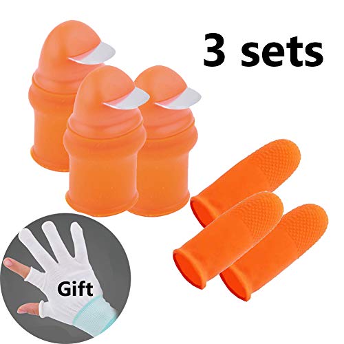 BBYaki Kitchen Picking Tools Quick Cutting Vegetable Thumb Knife Finger Protector, Gardening Vegetable Branches Silicone Cutting Thumb Knife Safety Tool Set Nail Clipper,3sets(woman)