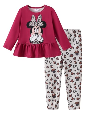 Disney Minnie Mouse La Reine des Neiges Princesse Marvel Ensemble sweat à manches longues + leggings 2 à 6 ans, Minnie-bordeaux, 4-5 ans