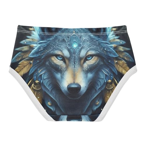 Mystical Blue Wolf Face Celestial Girl Panties Cute Girls Underwear Toddler Cotton Cartoon Kids Briefs Undies 2t2