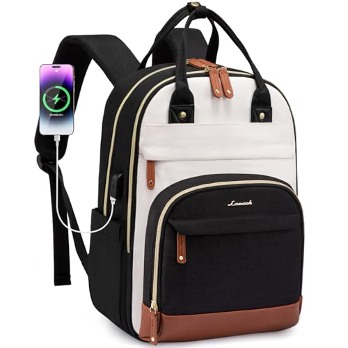 LOVEVOOK Backpack for Women, Fits 15.6 Inch Laptop Bag, School Backpacks, Fashion Travel Work Anti-theft Bag, Business Computer Waterproof College Backpack Purse, Beige-Black-Brown