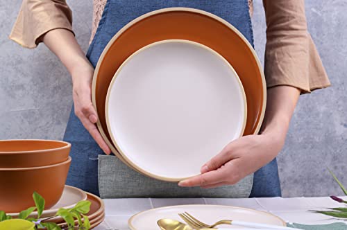 Gufaith Melamine Dinnerware Sets 12Pcs, Plates And Bowls For 4, Unbreakable Dinnerware Sets, Ideal Dinnerware For Party, Unbreakable, Bap Free, Dishwasher Safe, Red Color (Terracotta Color) #TOP6