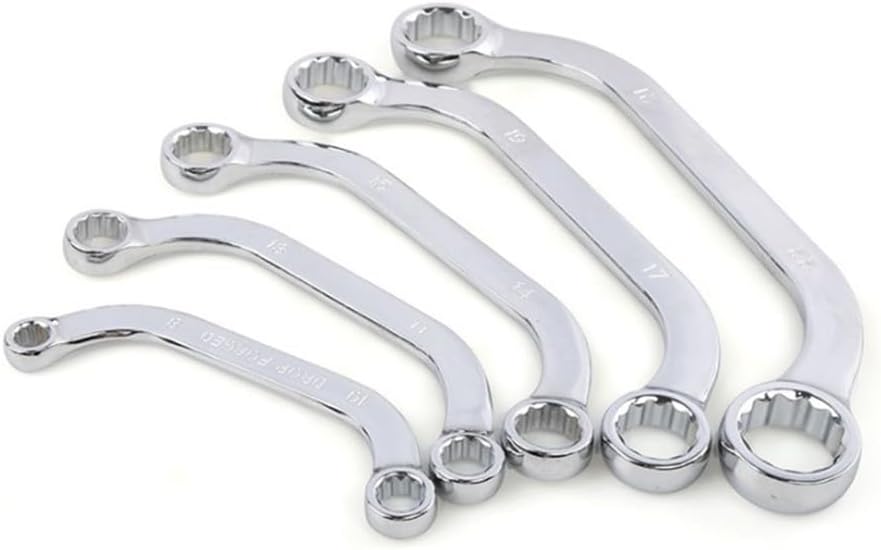 12-Point Double U-Shaped Ratchet Wrench Set, Chrome Vanadium Steel Ring Spanners for Automotive & DIY Use, 5-Piece Metric Set (8–22 mm)
