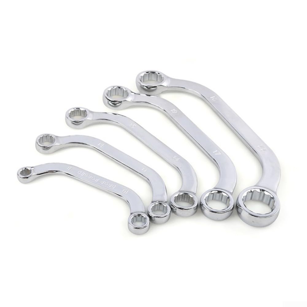 12-Point Double U-Shaped Ratchet Wrench Set, Chrome Vanadium Steel Ring Spanners for Automotive & DIY Use, 5-Piece Metric Set (8–22 mm)