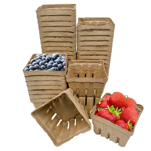 40 Pack Natural Berry Basket 1 Pint Pulp Fiber Vented Produce Containers Farmers Market Basket Fruit & Vegetable Containers