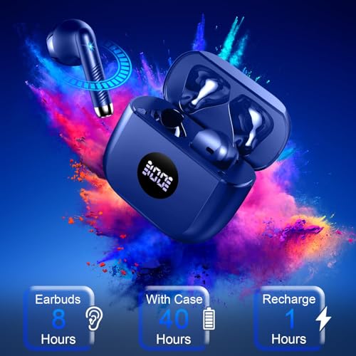 Image of Wireless Earbuds, Bluetooth 5.4 Headphones LED Power Display Ear Buds Bass Stereo, Bluetooth Earbuds in-Ear Noise Cancelling Mic, 40H Playback Mini Case IP7 Waterproof Sports Earphones for Android iOS