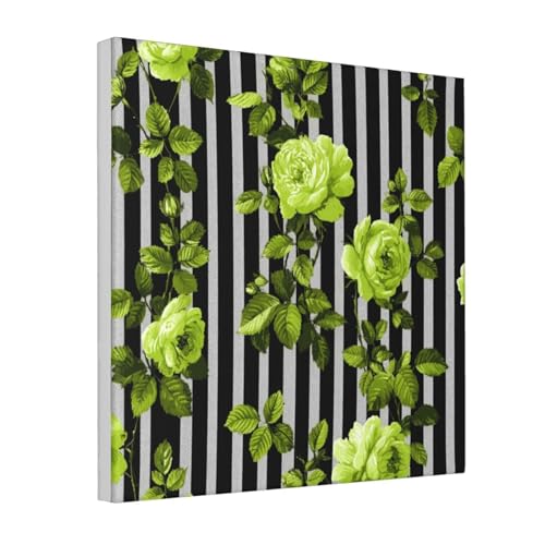 Lienzo decorativo Woshuwo de rayas verdes y negras para dar vida a tu dormitorio