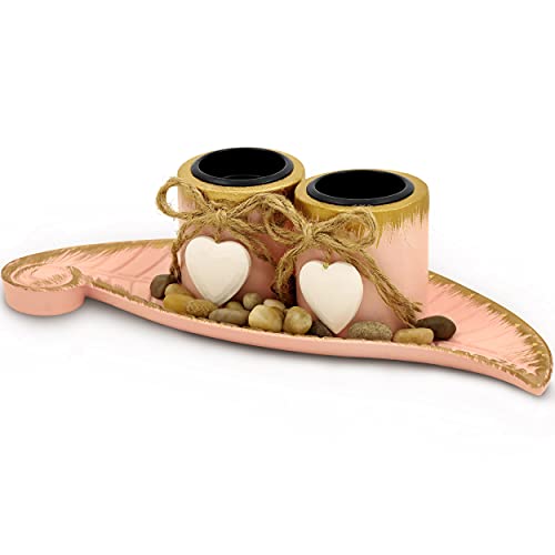Soyizom Romantic Candlescape Set With Heart Design For Dining Table Decor Centerpiece, Wooden Votive Tea Light Candle Holders With Rocks And Tray For Rustic French Style Wedding Valentine's Day Decor #TOP16