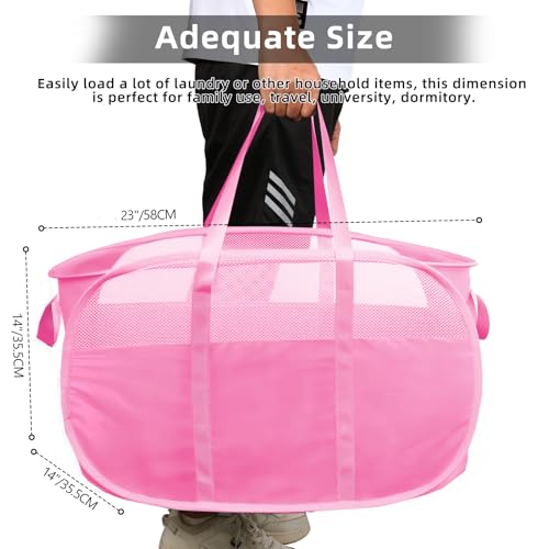 Image of Collapsible Laundry Baskets, Tear Proof Pop Up Laundry Hamper with Dual Handles, Durable Foldable Laundry Basket, Easy to Carry Laundry Hamper for Home, Laundry Room, Bedroom, Dorm, Travel Pink