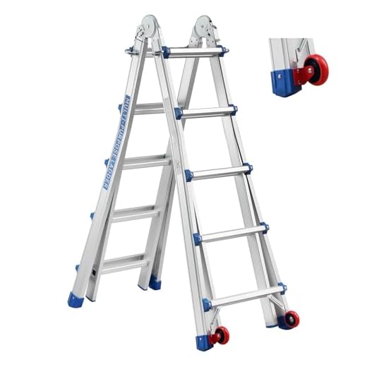 TEENO Scala Telescopica Multiuso in Alluminio 5,1M, Scala Pieghevole 5x5 Gradini con Rimovibile Ruote e Base Rinforzata Triangolare, Sistema di Accesso Estensibile, Telescopico da Salita, Carico 150KG