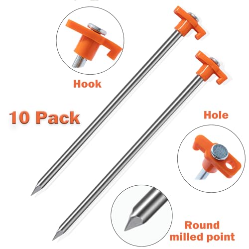 image for Cheardia 10 Pack Tent Stakes Heavy Duty, 9.75 Inch Yard Stakes Non-Rus