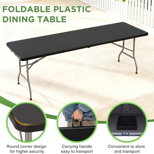 Image of BestOffice 8 FT Picnic Table Folding Table Camping Plastic Table Fold Up Table Lock for Party Event, Black