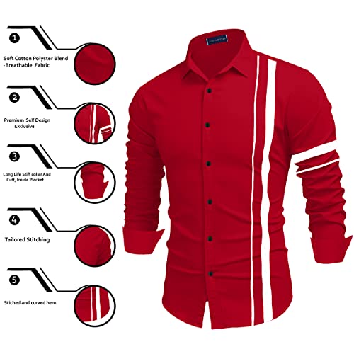 Image of Zombom Men Cotton Polyester Blend Regular Fit Striped Full Sleeve Casual Shirt