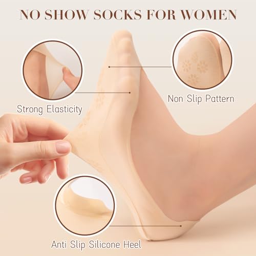 MANZI 5 Pairs No Show Socks Womens Non Slip Invisible Low Cut Thin Footies Socks for Women2