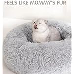 Cat Beds for Indoor Cats - Cat Bed Washable 20/24 inches, Dog Beds for Small Medium Dogs, Anti Anxiety Round Fluffy Plush Faux Fur Pet Bed, Thick Bottom (Light Grey, Medium) - Image 3