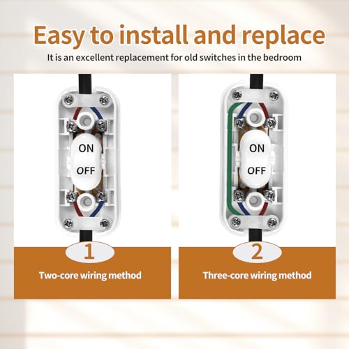 Schalter Lampe, 2 Stück Schnurschalter, 6A 250V Zwischenschalter, Schnurschalter 2-3 Polig, Kabelschalter, Lampenschalter für alle Arten von Elektrischen Lampen Tischlampen(Schwarz)