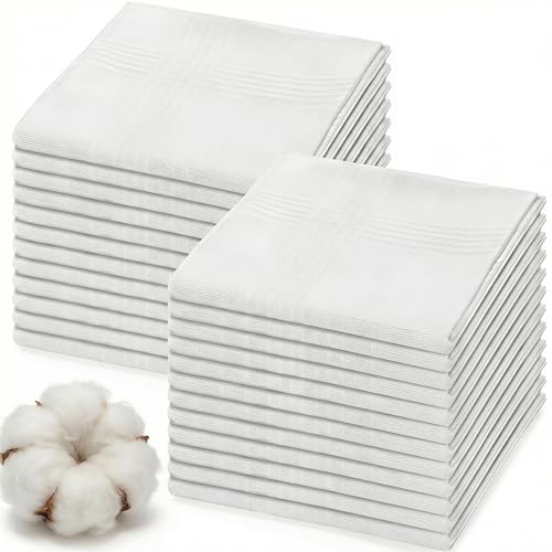 Image of Goaste 24 Pack White Cotton Handkerchiefs, 16 Inch Soft Pure Cotton Hankies for Men, Classic Pocket Square Towel with Hem for Suit, Gifting, Weddings, Tea Party, Father's Day