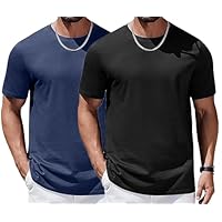 ALUS Camisetas de treino masculinas de manga curta atlética para academia, Preto + azul, GG