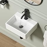 Wall Mounted Bathroom Vessel Sink, QISHKA 15' X 12' Rectangular Floating Ceramic Wash Hand Basin White Wall Hung Vanity Sink for Bathroom and Cloakroom