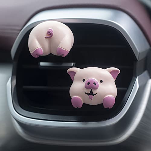 Image of Cute Air Vent Clips Car Accessories, Creative Animal Head and Tail Cartoon Car Air Freshener Vent Clip Auto Fragrance Diffuser Perfume Clips Air Conditioner Outlet Vent Clips Decorations, Pig