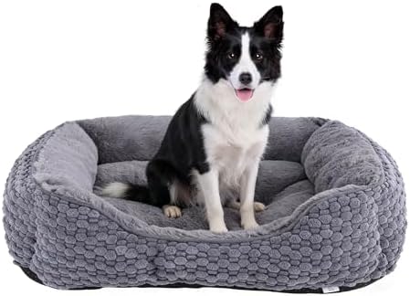 GOBOBE Plüsch-Hundebett, extra groß, dunkelgrau, maschinenwaschbar, Hundesofa mit Kissen, 89 x 64 x 23 cm, Maiskorn-Design, rutschfeste Unterseite, Dicke PP-Baumwollpolsterung