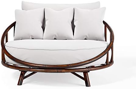 Zew Daybed Outdoor Indoor Large Accent Sofa Chair Lawn Pool Garden Seating with Cushion and Pillows Espresso Bamboo Round Sofabed v.2021