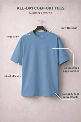 Image of Van Heusen Men's Crew Neck T-Shirt - Soft & Breathable Cotton | Regular Fit | Comfortable Everyday Casual Wear | Short Sleeves | Summer Favorite |Solid Colors | Style 60052|Available in Pack of 1 & 2