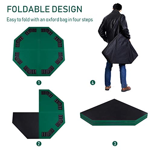 Giantex 48" 8-Player Folding Poker Table Top, Layout Poker Card Mat Topper With Cup Holders And Carrying Bag, Octagon Texas Hold'em Poker Mat For Family Game, Casino, Party #TOP1