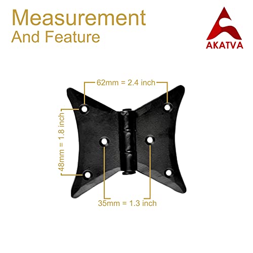 Akatva Black Antique Iron Hand Forged Butterfly Cabinet Hinge Set - 2 Piece Gate Hinges For Wooden And Metal Fences, Doors, Cabinets - Black Powder Coated Finish #TOP4