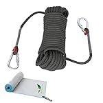 Cuerda de Escalada y Rescate 1200kg, 20M(D10mm)- I...: 【Seguridad Profesional con 2 Mosquetones】 La Cuerda estática de escalada está equipada con 2 mosquetones de acero inoxidable antideslizantes, diseñados con cierre de rosca para evitar aperturas accidentales. El núcleo de poliéster de alta resistencia...