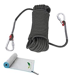 Cuerda de Escalada y Rescate 1200kg, 20M(D10mm)- I...: 【Seguridad Profesional con 2 Mosquetones】 La Cuerda estática de escalada está equipada con 2 mosquetones de acero inoxidable antideslizantes, diseñados con cierre de rosca para evitar aperturas accidentales. El núcleo de poliéster de alta resistencia...