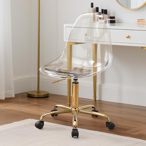 Ultrahome Clear Desk Chair,Modern Acrylic Chair with Five Star Base,Rolling Home Office Chair for Office,Home(Gold)