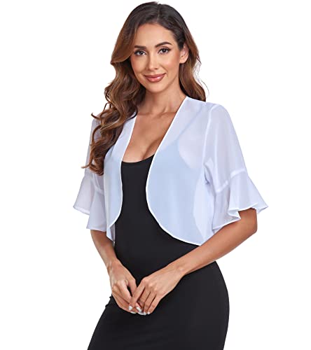 Image of Shrugs for Women Chiffon Bolero Shrug Short Sleeve Open Front Summer Cropped Cardigan for Dresses