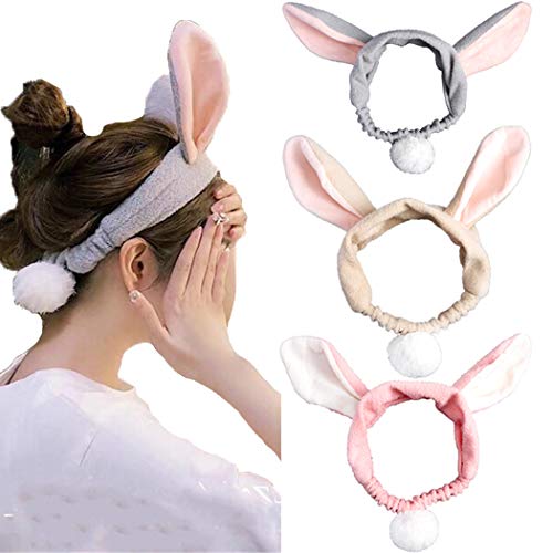 Jonky Spa Wash Headband Cute Bunny Headbands Wide Makeup Hair Band Shower Bath Rabbit Hairband Terry Cloth Headband Elastic Hair Wrap Adjustable Non Slip Hair Accessories For Women And Girls(Pack Of 3) #TOP1
