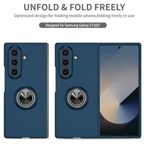 Image of amazon basics for Samsung Galaxy Z Fold 5 Case with Magnetic Ring Holder, 360 Rotating Bracket, Hinge Protection Slim Anti-Drop Shockproof Case (Blue)