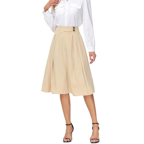 KANCY KOLE Damen Elegant Khaki Rock Knielang Business Party Sommerrock Hohe Taille Röcke Freizeit Rock Casual Elegant Lang Herbst Faltenrock Lang KC0232A22-02_00L Cover