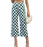 YXLUOKY Straight Leg Jeans for Women Checkered Pants Casual High Waisted Stretchy Cropped Trouser...