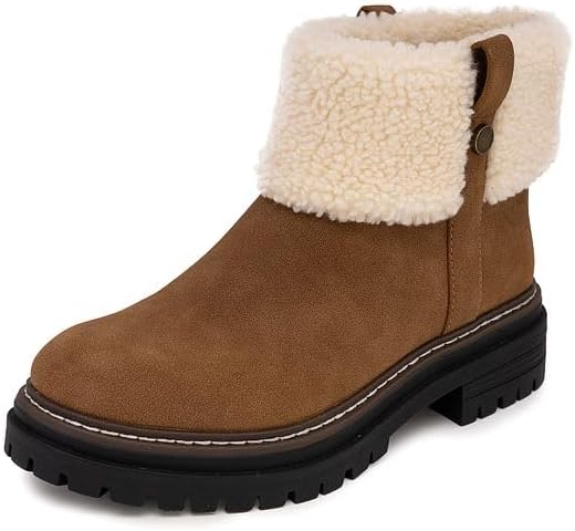 Nautica Women Fur Chelsea Boots Winter Platform Chunky Low Heel Microsuede Comfortable & Slip Resistant Ankle Mid Calf Boots for Ladies