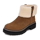 Nautica Women Fleece Chelsea Boots Winter Platform Chunky Low Heel Microsuede Comfortable & Slip Resistant Ankle Mid Calf Boots for Ladies-Sautelle-Tan-Size 7