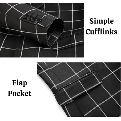 UNINUKOO Men's Suits 2 Piece Plaid Double Breasted Slim Fit Checkered Wedding Casual Homecoming Tuxedo Jacket Dress Pants Set3
