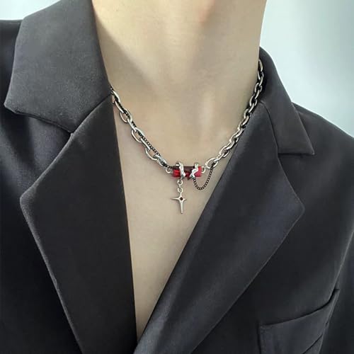 Image of Chain for Man, Stylish Necklace for Men with Celestial Inspired Red Diamond Pendant, Elegant Silver Chain for Men