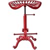 Rustic Industrial Farmhouse Tractor Seat Adjustable Bar Stool Industrial bar Chair (Aged Red, Cast Iron)