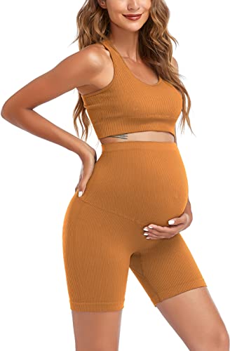 Image of Lataly Women's Maternity 2 Piece Outfit Set - Bra & Shorts for Pregnancy - Yoga workout Lounge Wear Sets