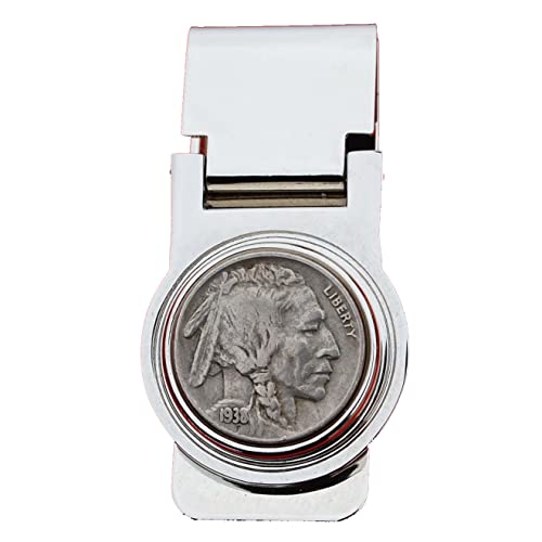 US 1938 Indian Head Buffalo Nickel 5 Cent Coin Hinged Money Clip NEW