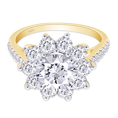 SAVEARTH DIAMONDS 1.70 Carat Round Cut Lab Created Moissanite Diamond Flower Engagement Wedding Ring In 14K Gold Over Sterling Silver Jewelry For Women (D Color, VVS1 Clarity)2