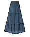 BTFBM Women's Long Summer Skirt 2026 Elegant High Waist Cocktail Party Wedding Guest Dress Flared A-Line Midi Skirts(Grey Blue,Small)